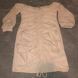 Ruched cream mini dress